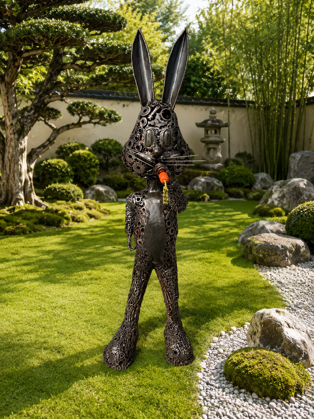 Sculpture Métallique « Récolte » – Lapin à la Carotte