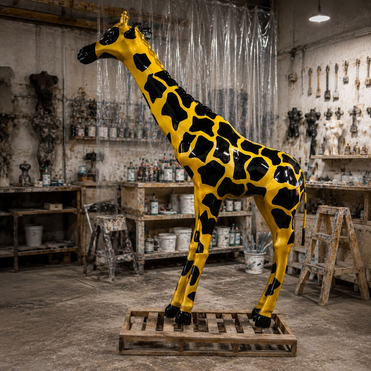 Sculpture décorative en résine – Girafe jaune et noire