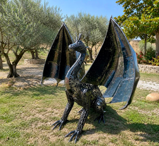 Dragon en métal recyclé – Sculpture monumentale artisanale
